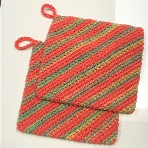 Cotton potholders set of two double thick handmade